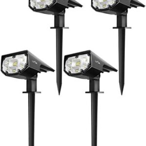 LITOM 12 LEDs Solar Landscape Spotlights, IP67 Waterproof Solar Powered Wall Lights 2-in-1 Wireless Outdoor Solar Landscaping Lights for Yard Garden Driveway Porch Walkway Pool Patio 4 Pack Cold White