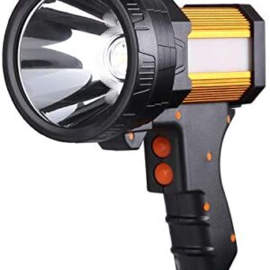 BUYSIGHT Rechargeable spotlight,Spot lights hand held large flashlight 6000 lumens handheld spotlight Lightweight and Super bright flashlight (Aluminium_Alloy Golden)