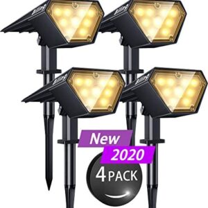 Biling Solar Spotlights Outdoor, 2-in-1 Solar Landscape Lights 12 LED Bulbs Solar Powered Lights IP67 Waterproof Adjustable Wall Light for Patio Pathway Yard Garden Driveway Pool - Warm White(4 Pack)